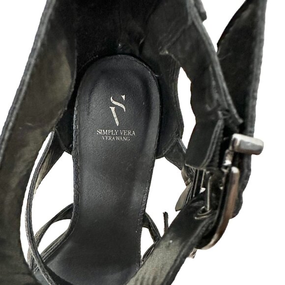 Simply Vera Vera Wang Black Sandals Size 8.5 M with Snake Pattern Open Toe Heel - Picture 4 of 6